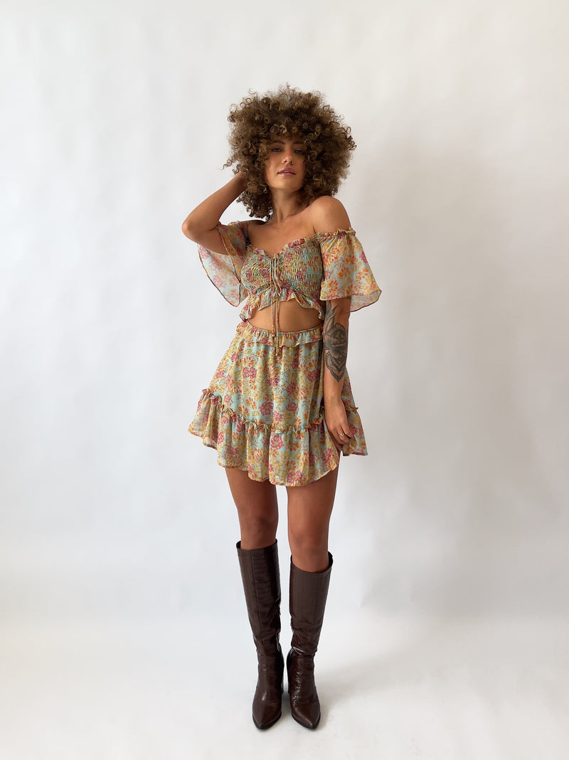 Melissa Floral Mini Dress - Mint