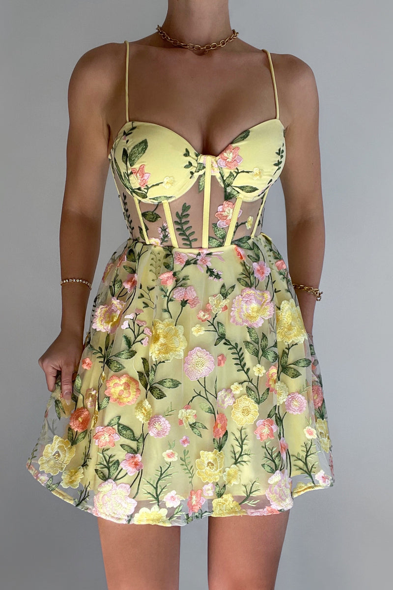 Lover Floral Mini Dress - Yellow