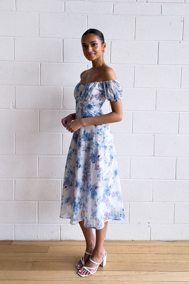 Maisha Floral Midi Dress - Blue