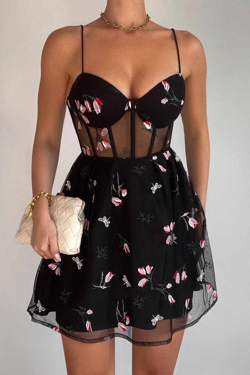 Lover Floral Mini Dress - Black