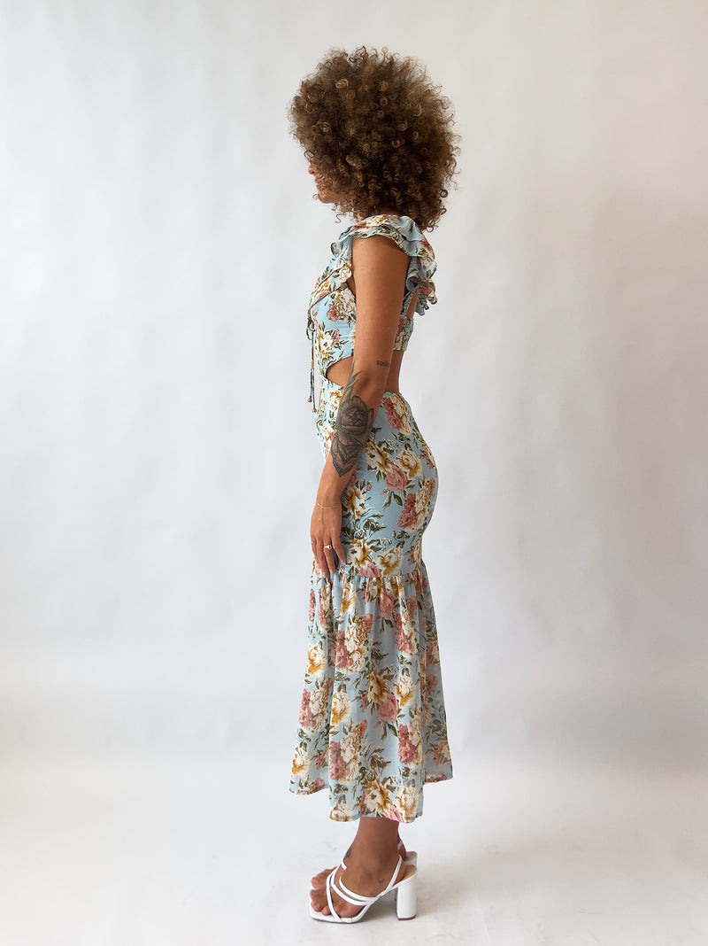 Courtney Floral Midi Dress - Blue
