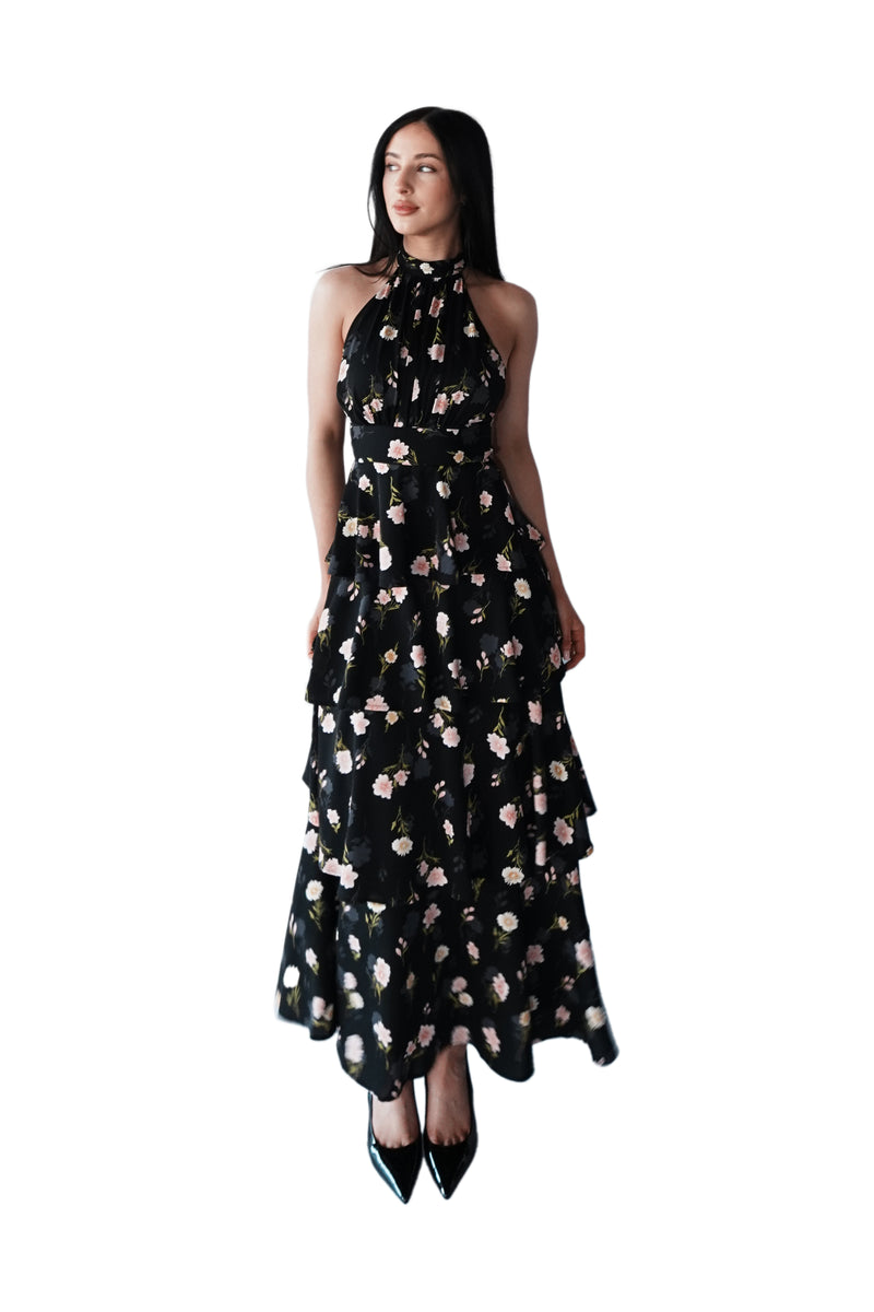 Anna Floral Maxi Dress - Black