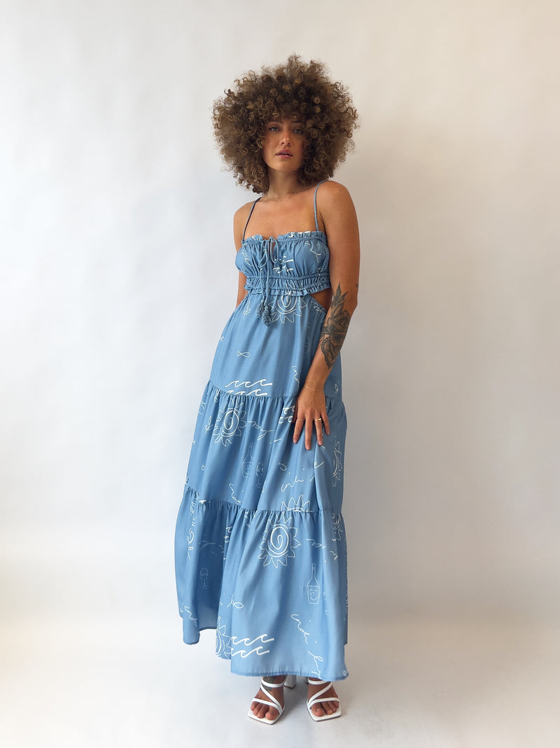 Rochelle Midi Dress - Blue/White