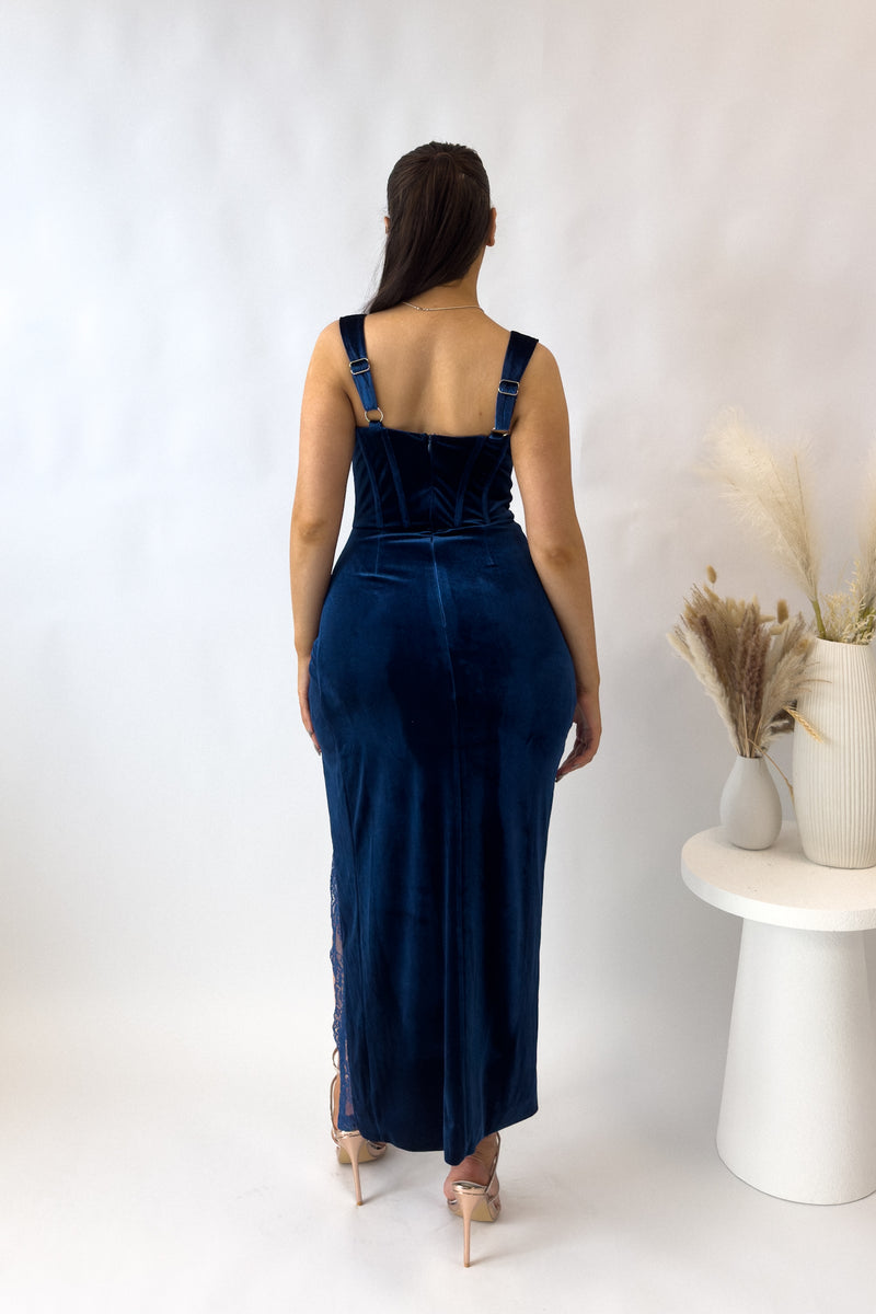 Elvissa Velvet Midi Dress - Navy