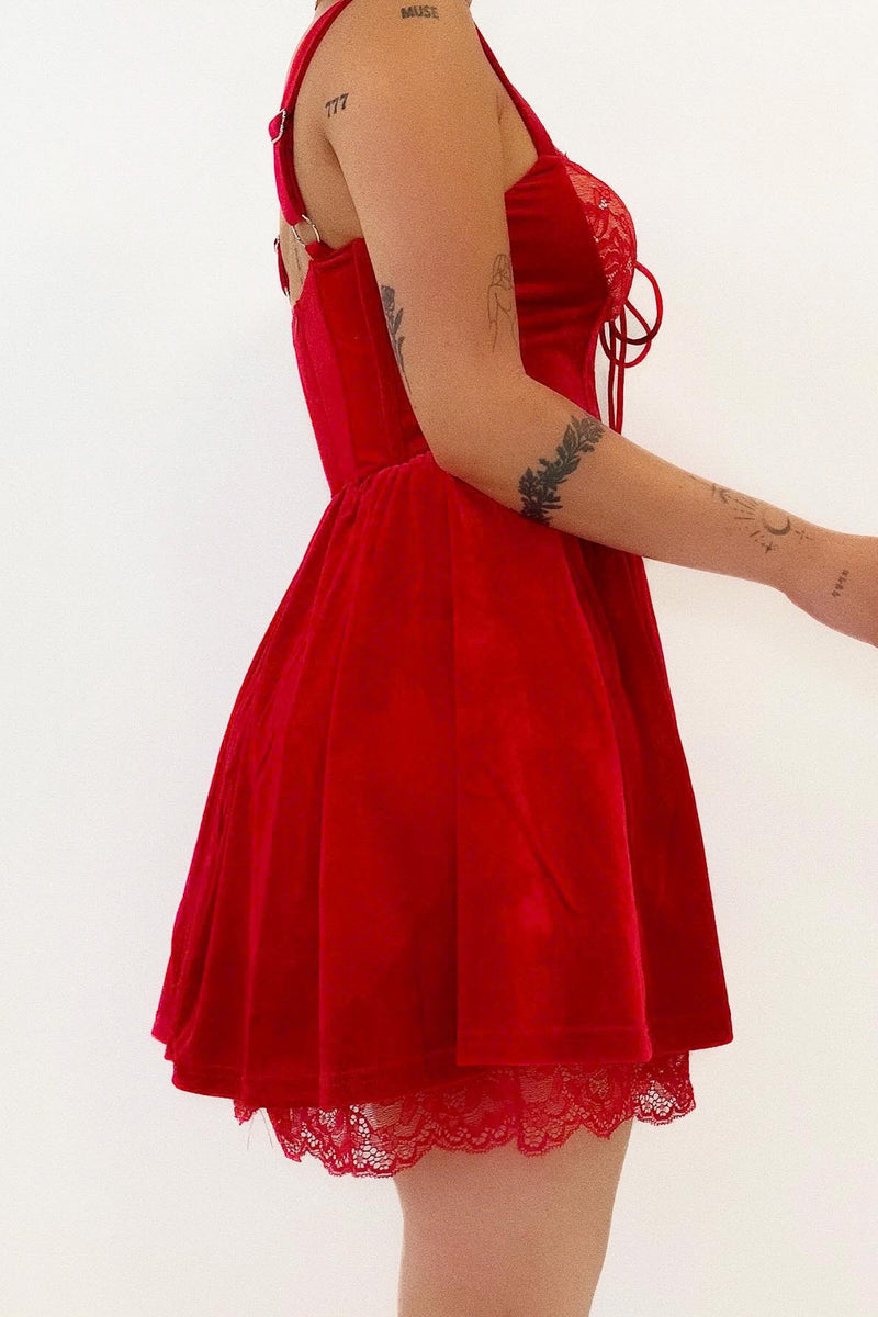 Elvissa Velvet Mini Dress - Red