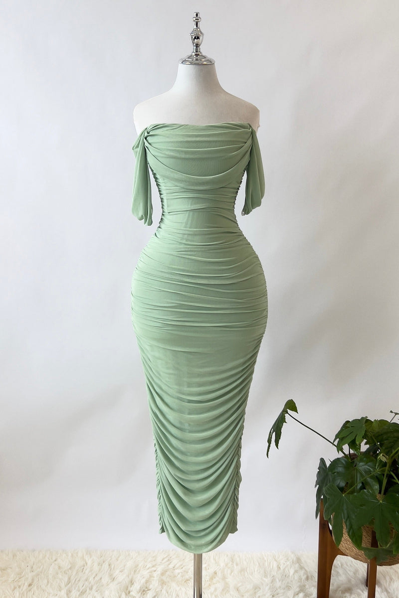 Green Off Shoulder Dress - SAMPLE SALE