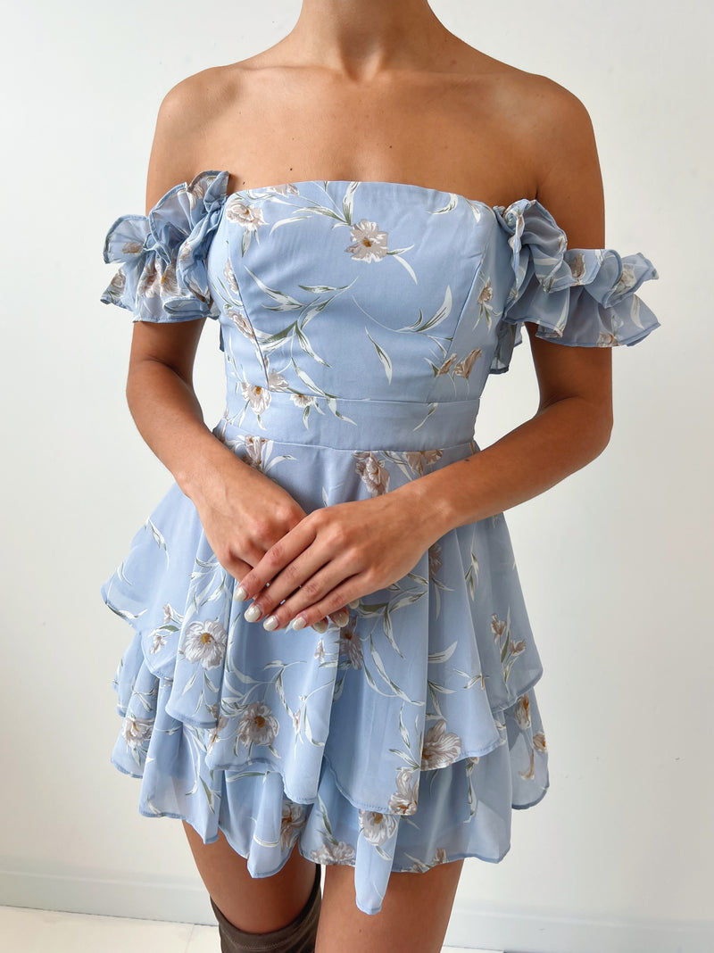 Grace Floral Playsuit - Blue