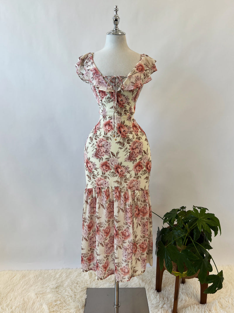 Courtney Floral Midi Dress - Cream