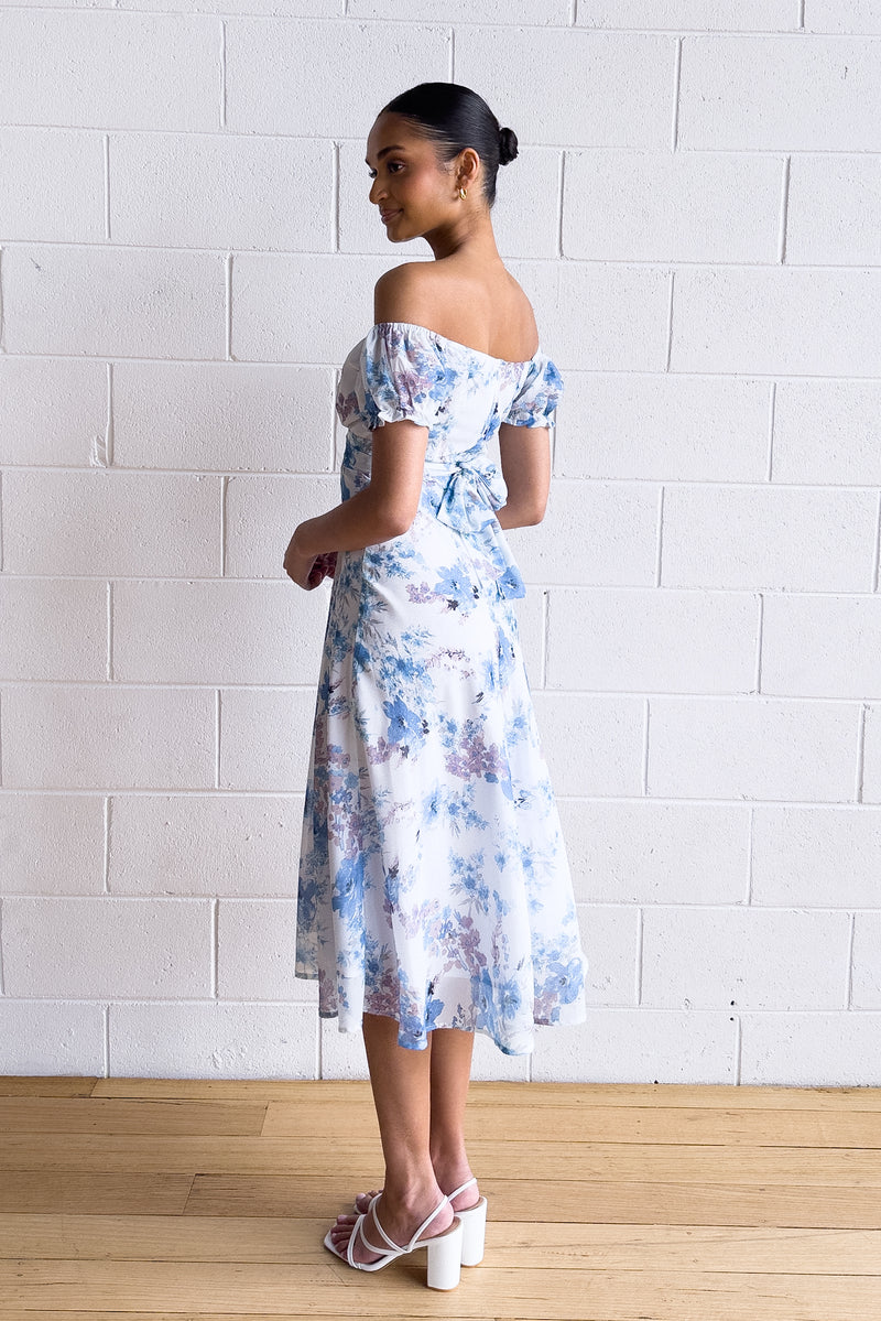 Maisha Floral Midi Dress - Blue