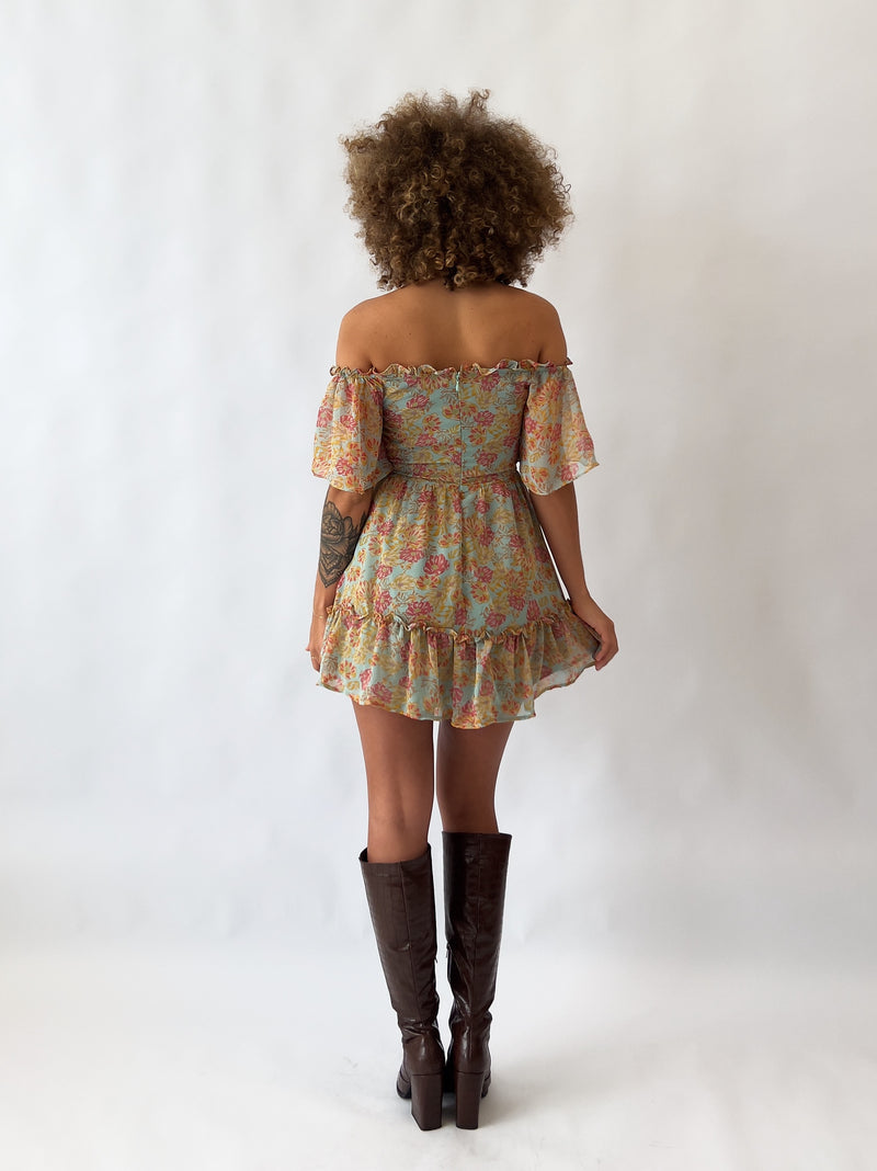 Melissa Floral Mini Dress - Mint
