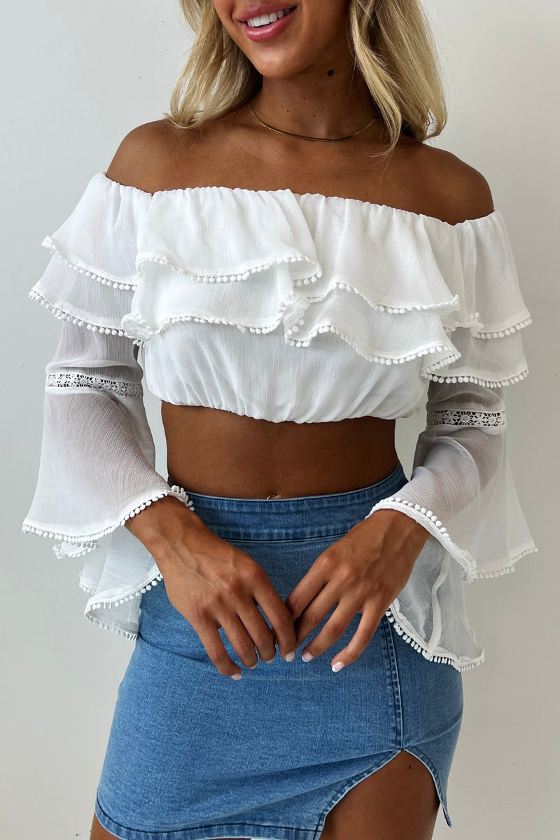 Audrey Crop Blouse - White