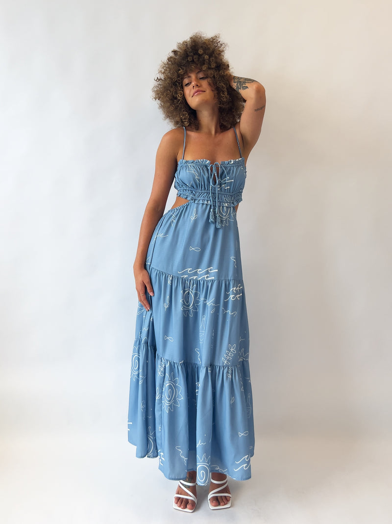Rochelle Midi Dress - Blue/White