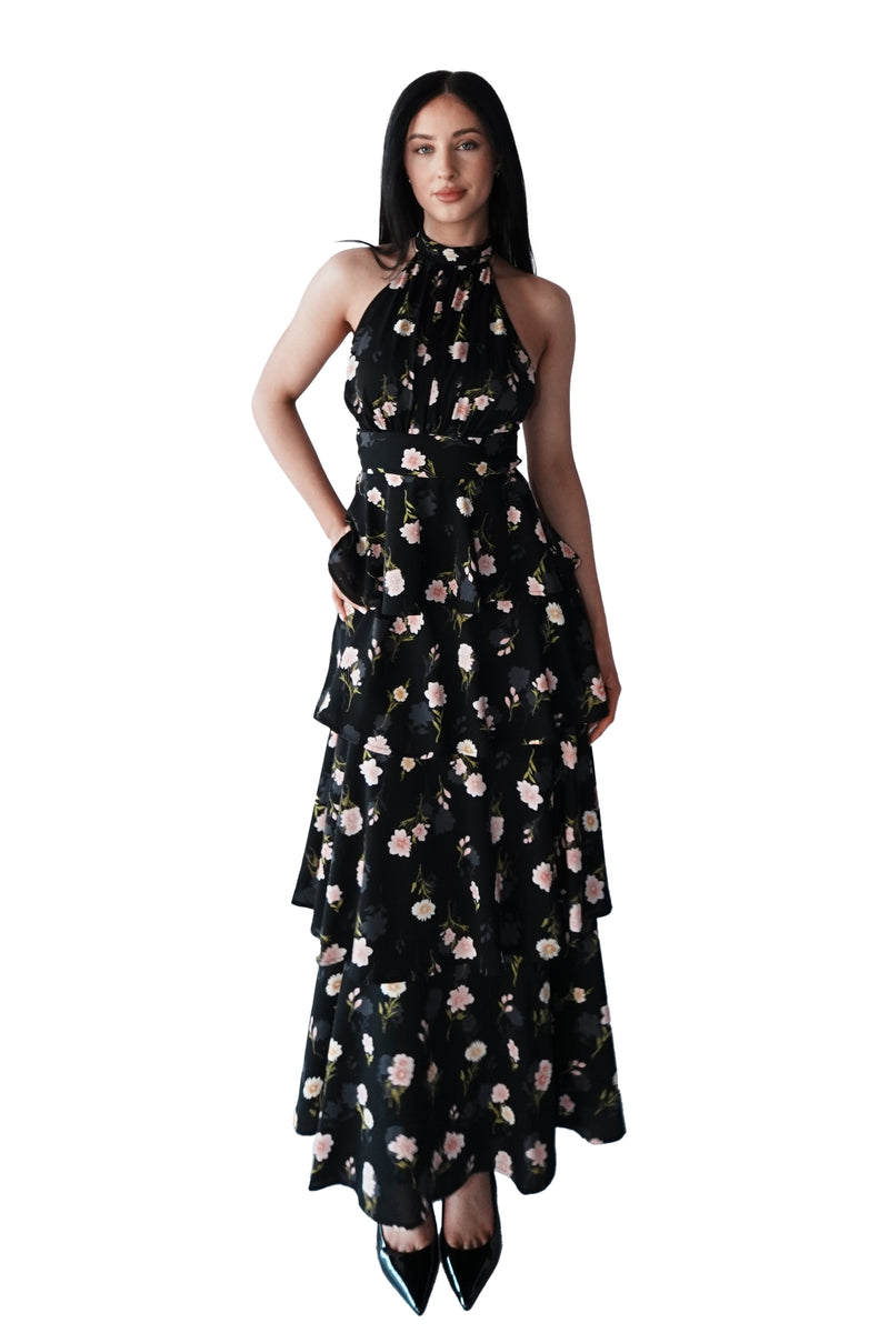 Anna Floral Maxi Dress - Black