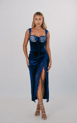 Elvissa Velvet Midi Dress - Navy