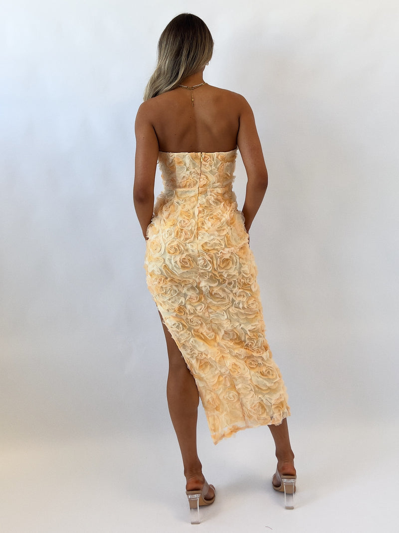Rosette Midi Dress - Yellow/Orange
