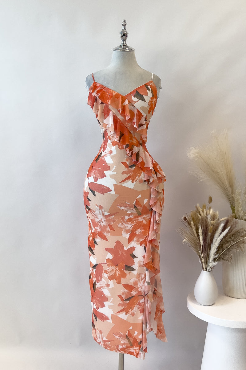 Abigail Midi Dress - Orange Florals