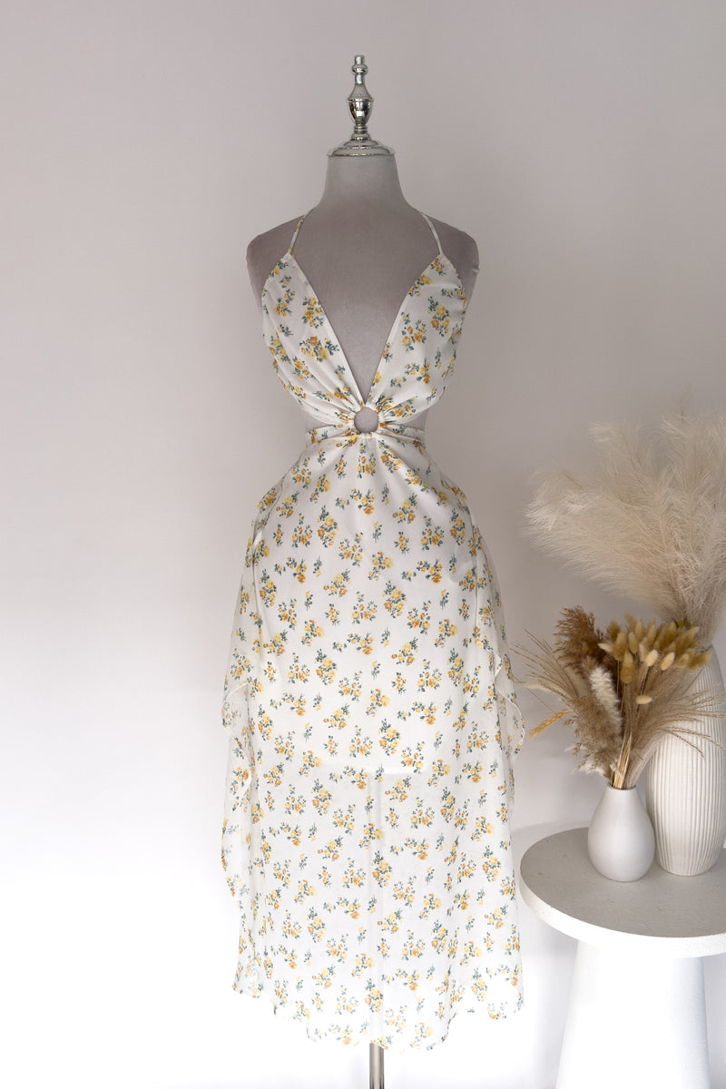 Courtney Floral Midi Dress - Yellow/White