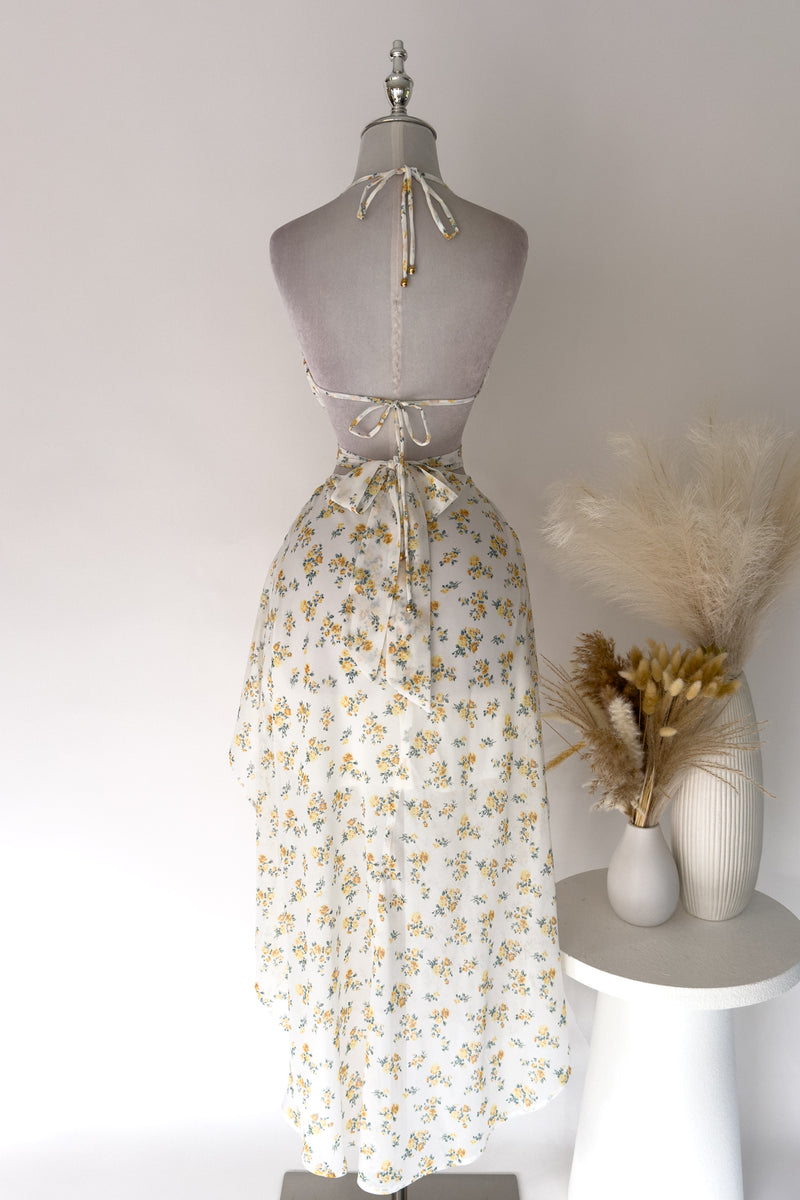 Courtney Floral Midi Dress - Yellow/White
