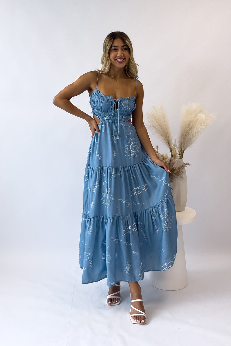 Rochelle Midi Dress - Blue/White