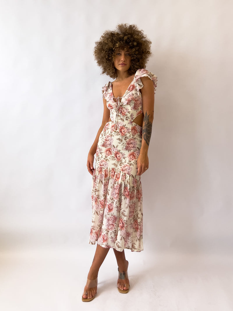 Courtney Floral Midi Dress - Cream