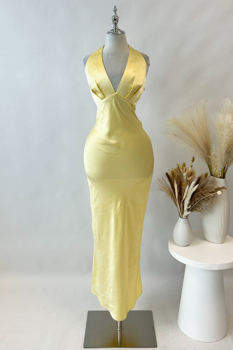 Yellow Satin Midi Dress