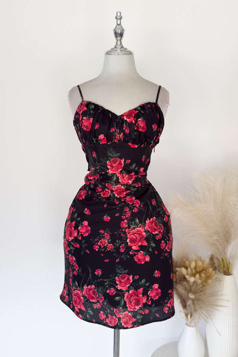 Sara Floral Mini Dress - Black