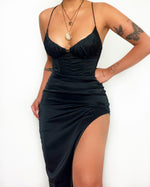 Keana Satin Midi Dress - Black