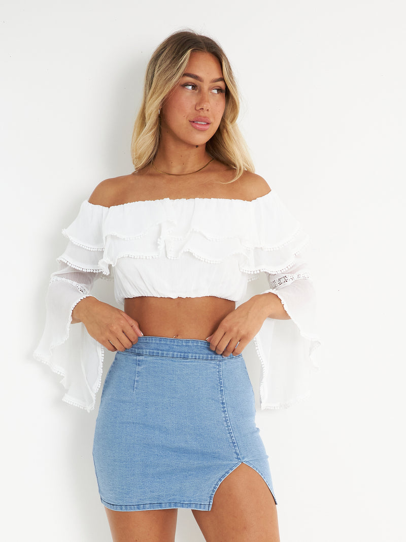 Audrey Crop Blouse - White
