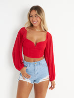 Leah Crop Blouse - Red