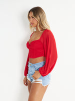 Leah Crop Blouse - Red
