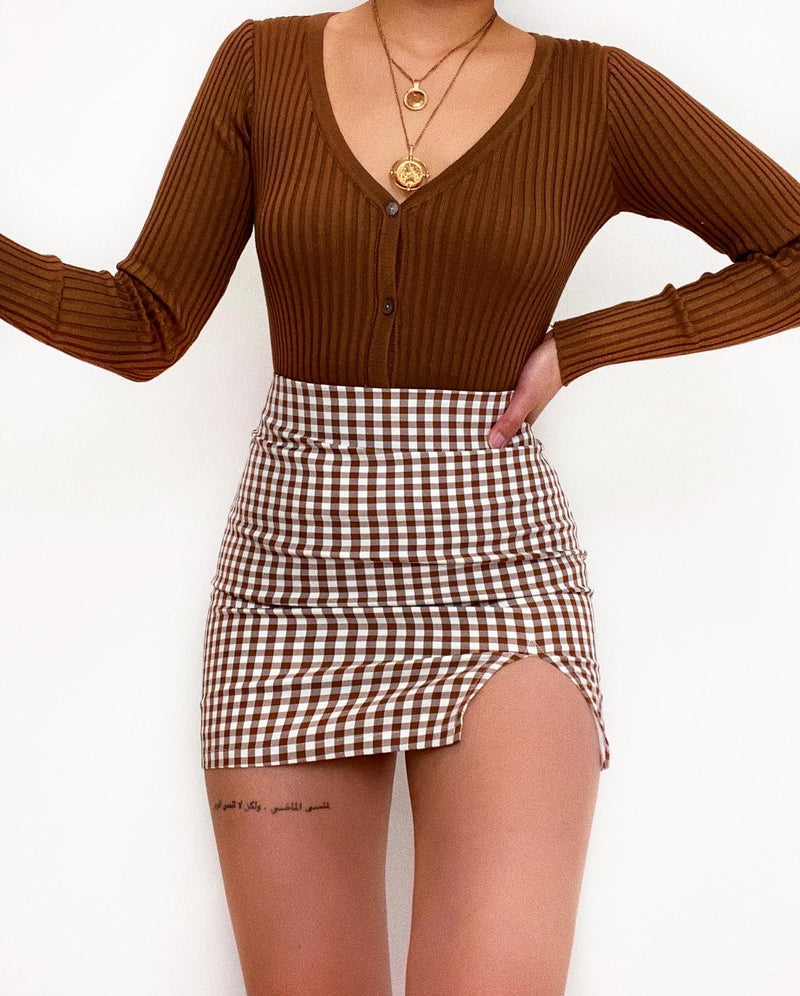 Kameli Gingham Mini Skirt - Brown